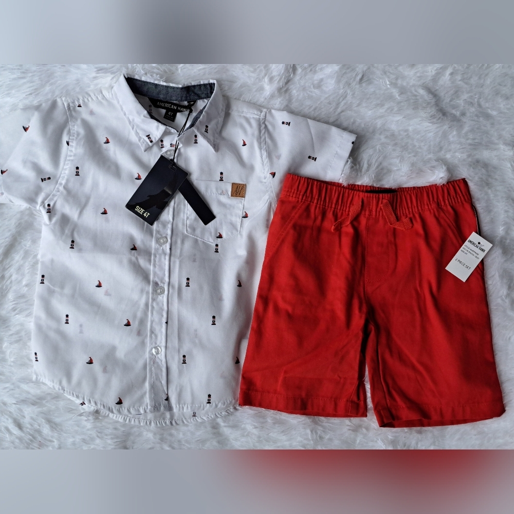 American Hawk, Size 4T White Shirt and Red Shorts Set NWT